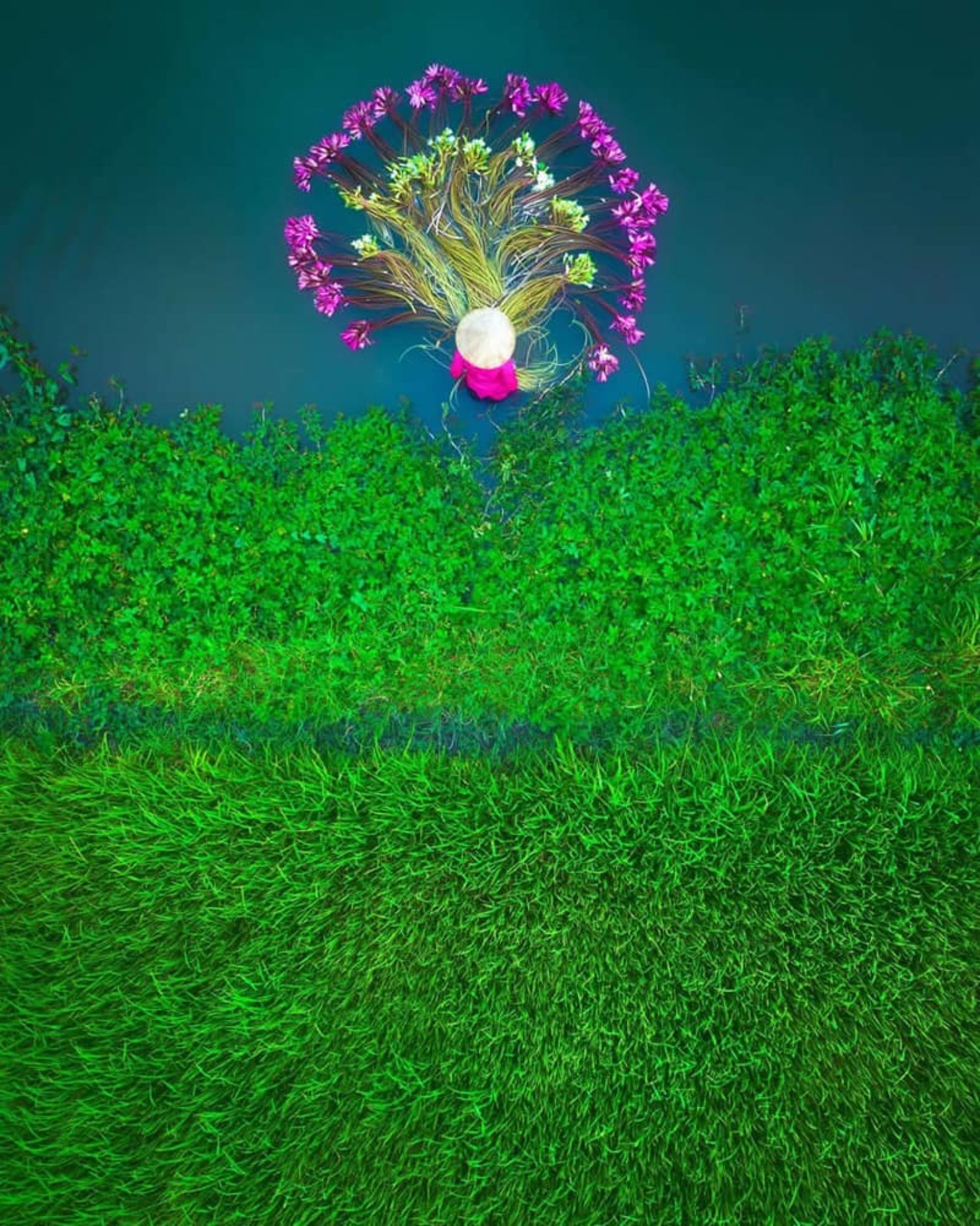 زن ویتنامی و گل‌ های آبی