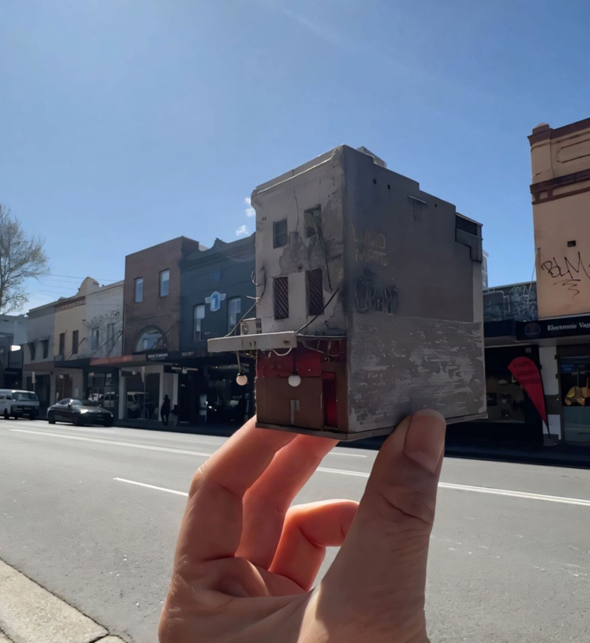 نمای مینیاتوری یک ساختمان شهری قدیمی