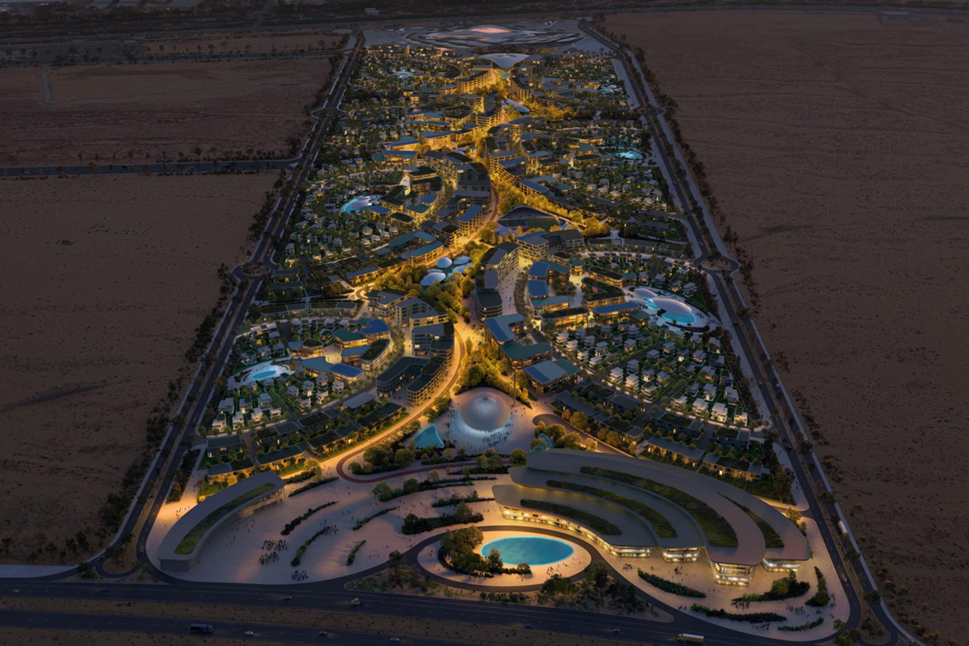 عکس هوایی طراحی زاها حدید از واحه شارجه در شب