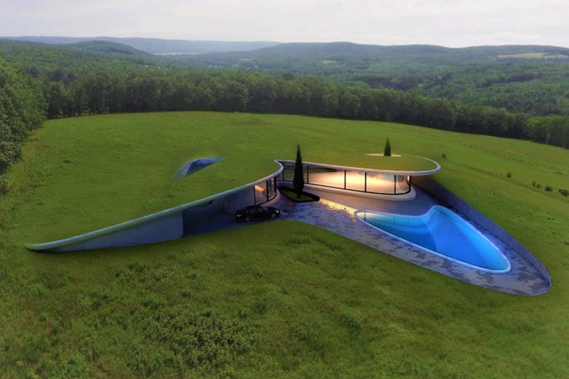 خانه زیر تپه با سقف سبز در نشتارود