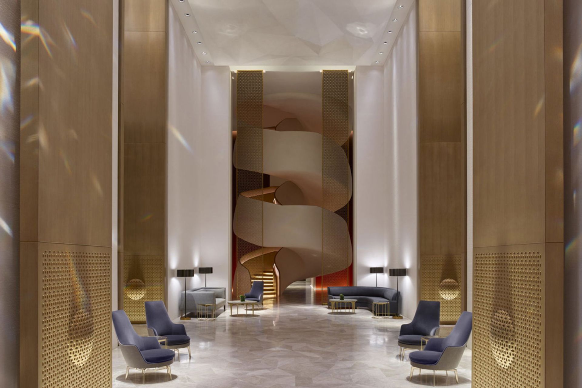 فورسیزن کویت؛ تلفیق هنر معاصر و میراث عربی در یک اقامتگاه بینظیر 3 لابی هتل فور سیزن کویت