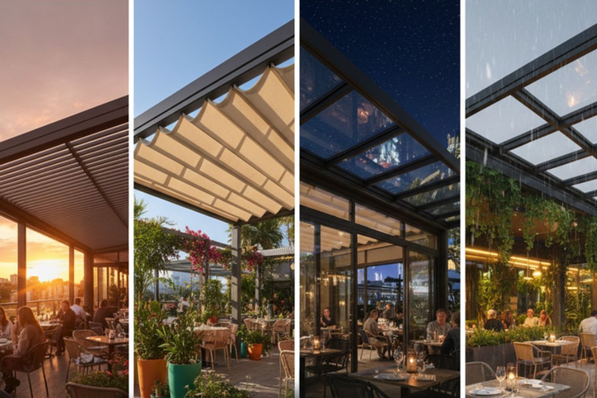 انواع سبک سقف متحرک برای رستورانها و کافهها + معرفی شرکت تکنوسوین 3 سقف متحرک