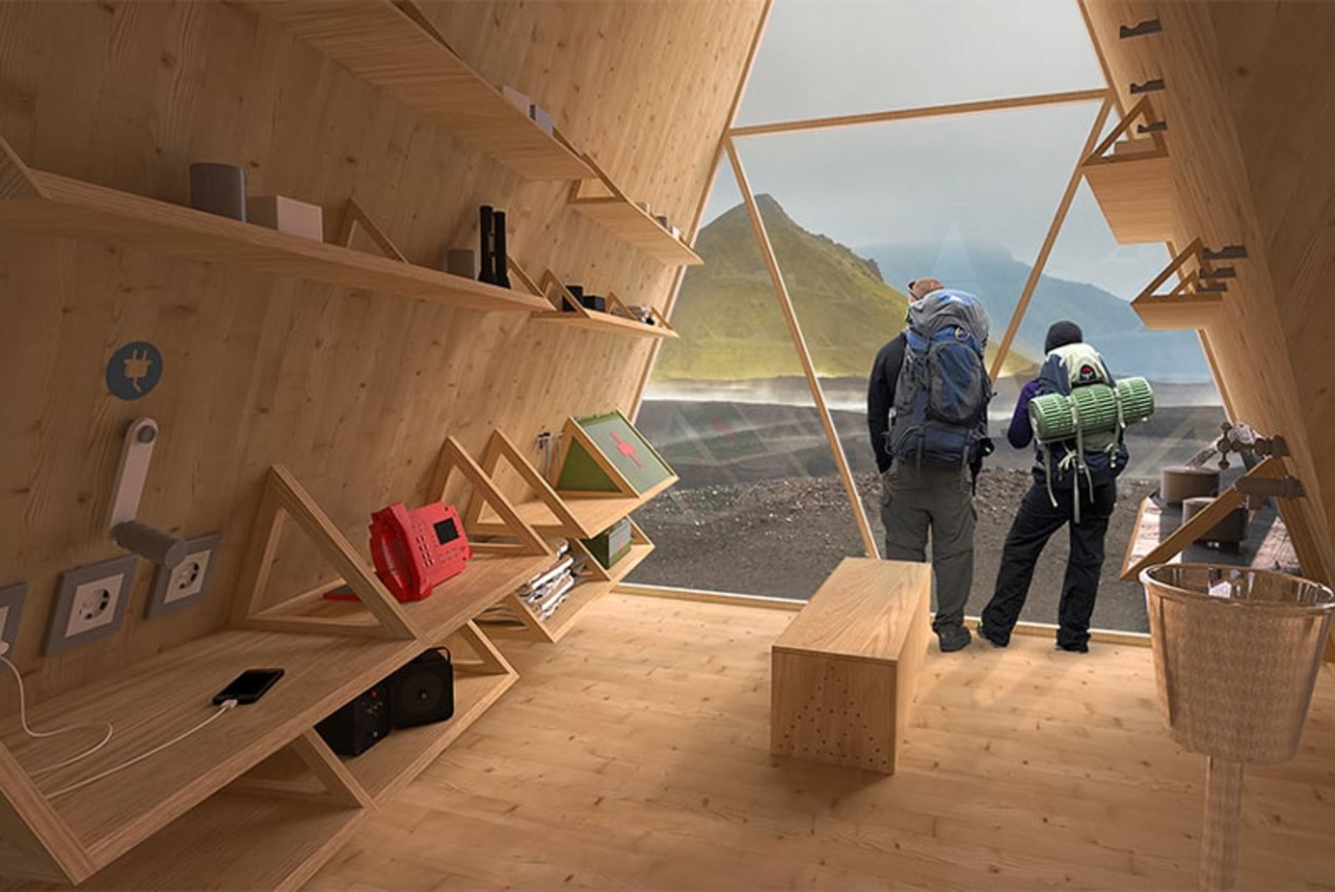 کوهنوردان در کلبه پیش‌ساخته اسکایلی