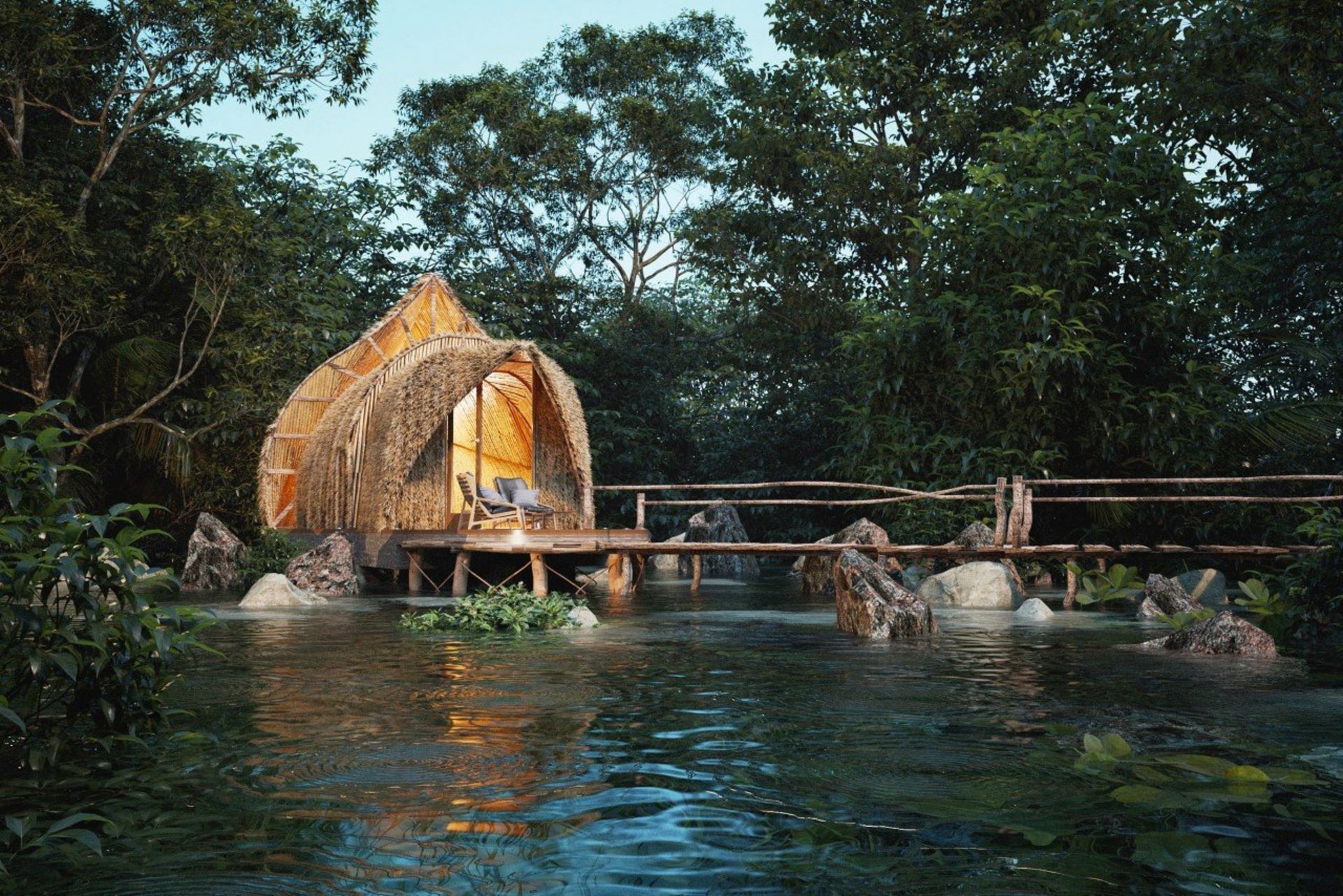 کلبه گلمپینگ سریلانکا در شب