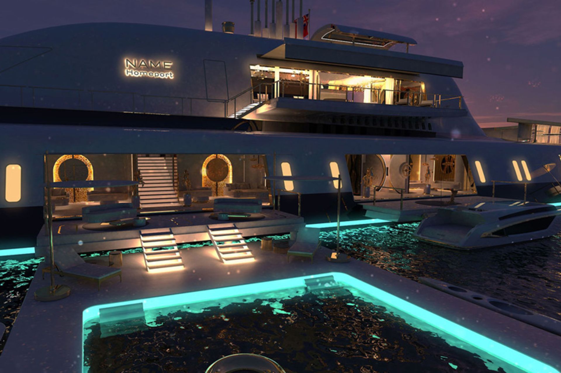 قصر شناور آینده رونمایی شد؛ این کشتی به زیردریایی تبدیل میشود 9 استخر کشتی و زیردریایی میگالو M5