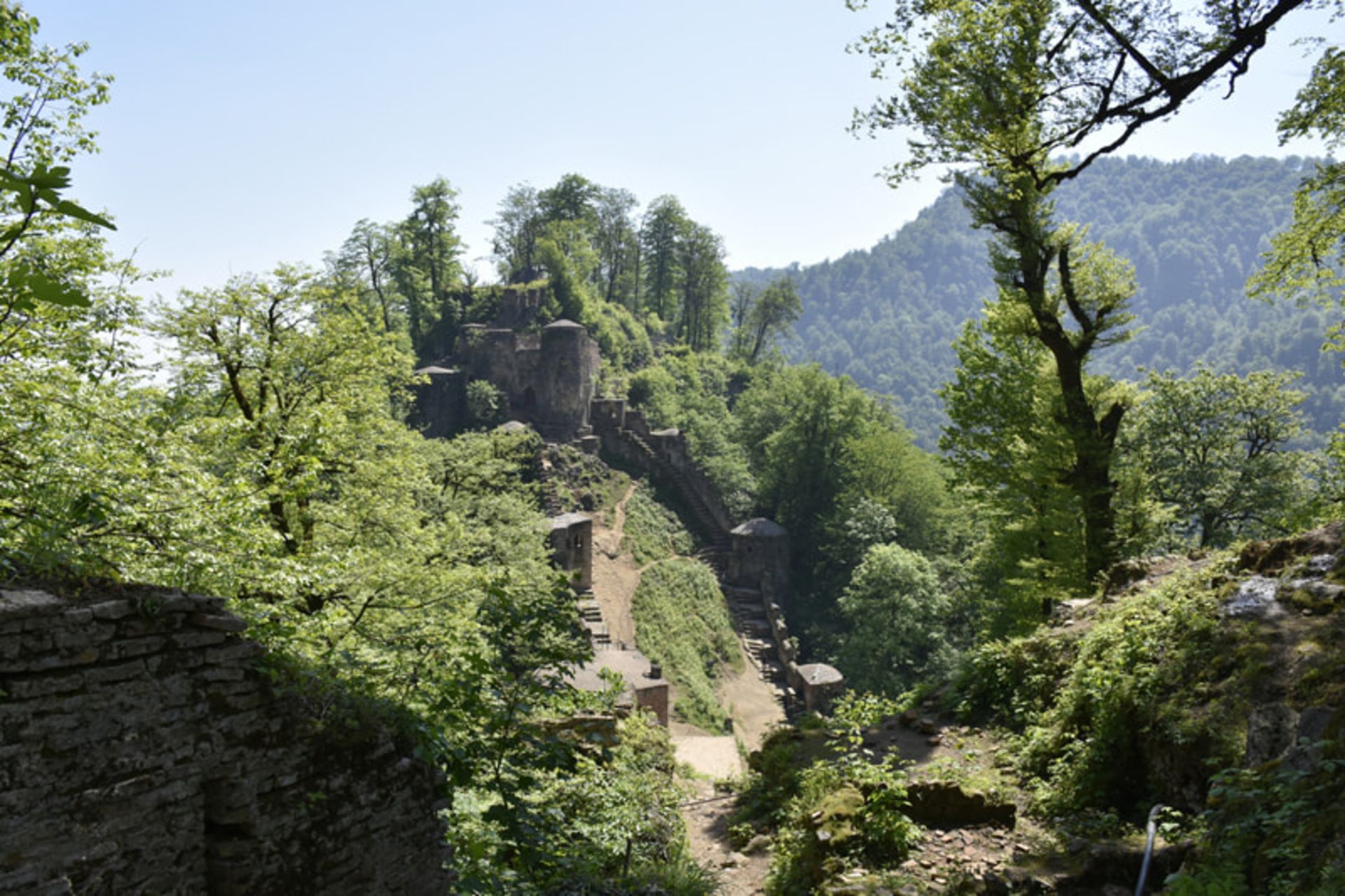 منظره قلعه رودخان میان درختان سرسبز