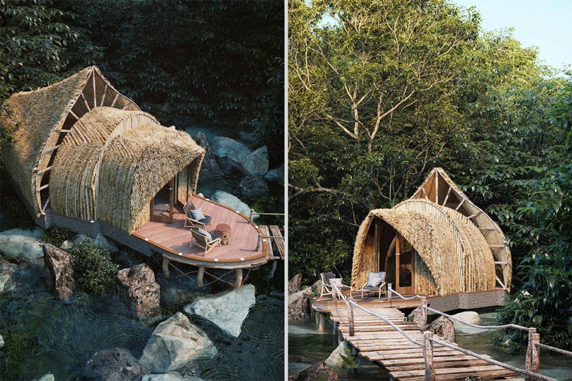 کلبه بامبو بر فراز رودخانه؛ اقامتی رویایی در دل طبیعت سریلانکا 3 کلبه بامبو در جنگل