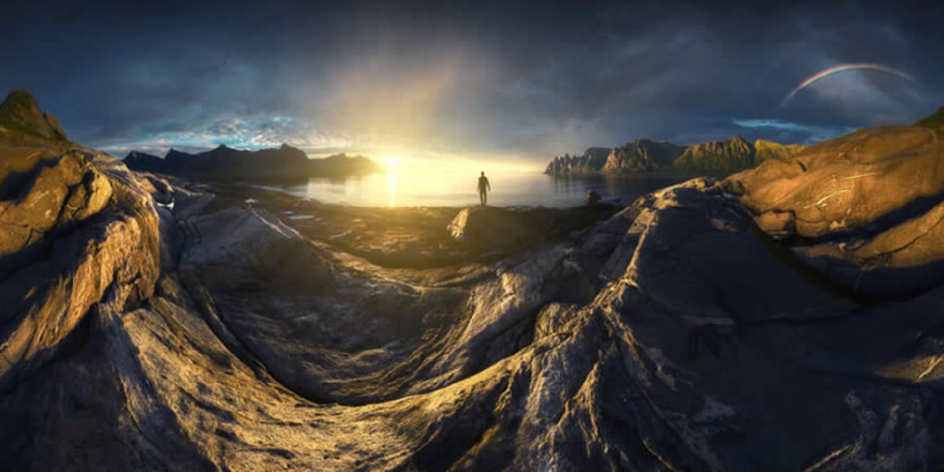 درخشش آفتاب در کوهستانی در نروژ