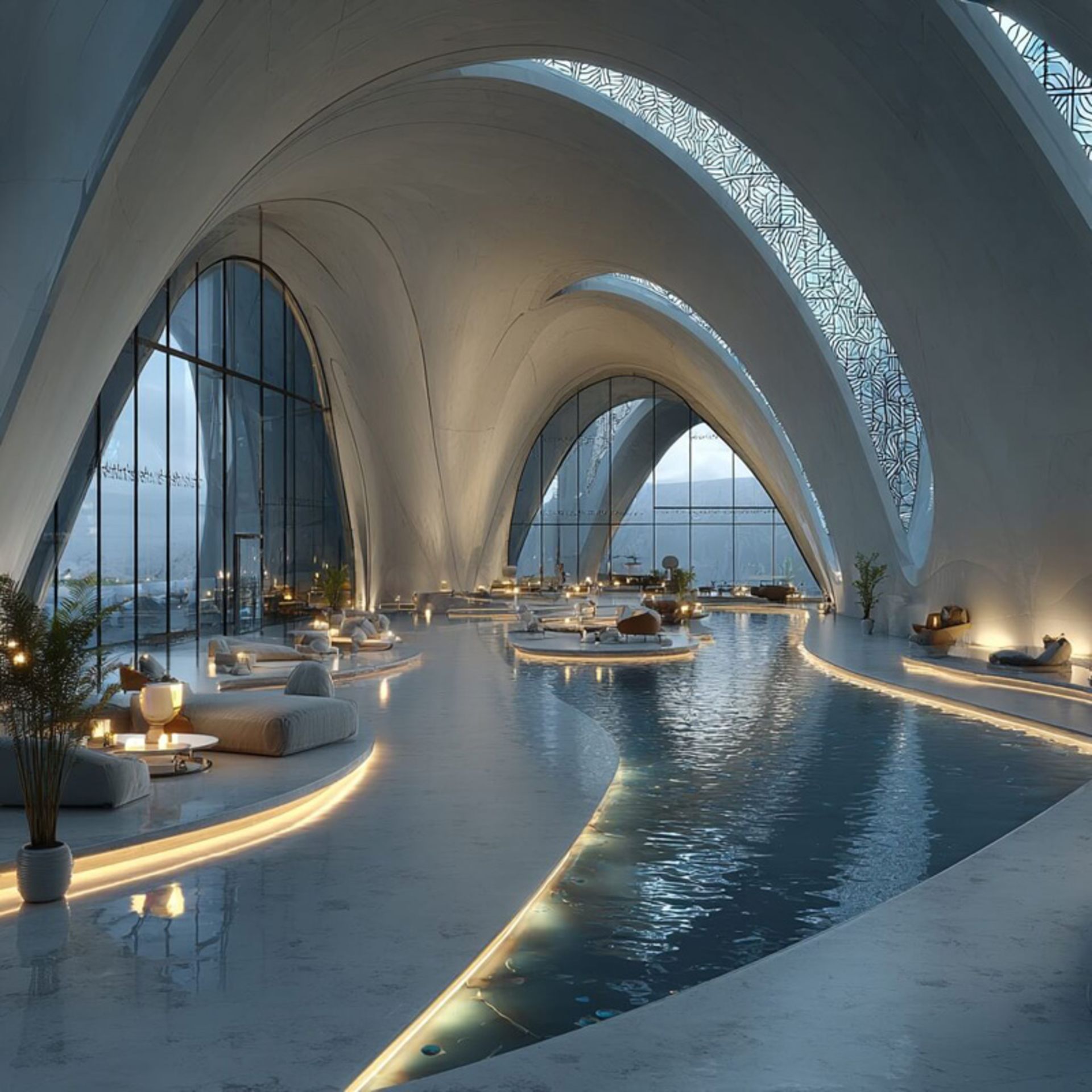 نهری میان هتل مدرن ایرانی