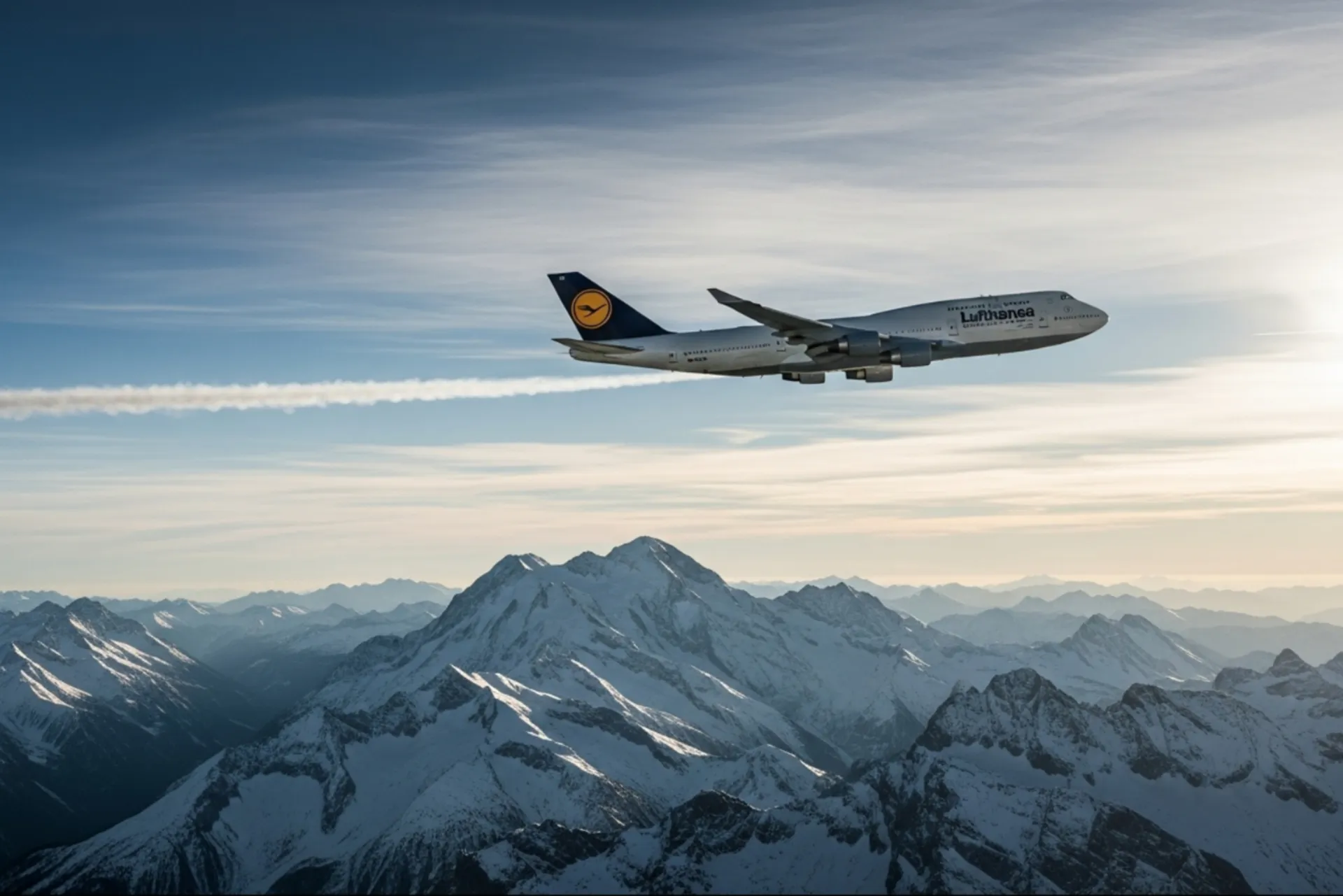 هواپیمای لوفت‌هانزا بر فراز کوه‌های آلپ اروپا
