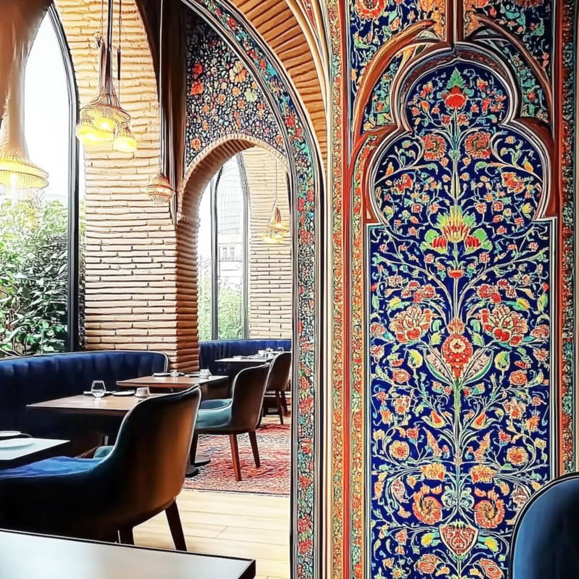 طرح کاشیکاری ایرانی در رستوران نور 