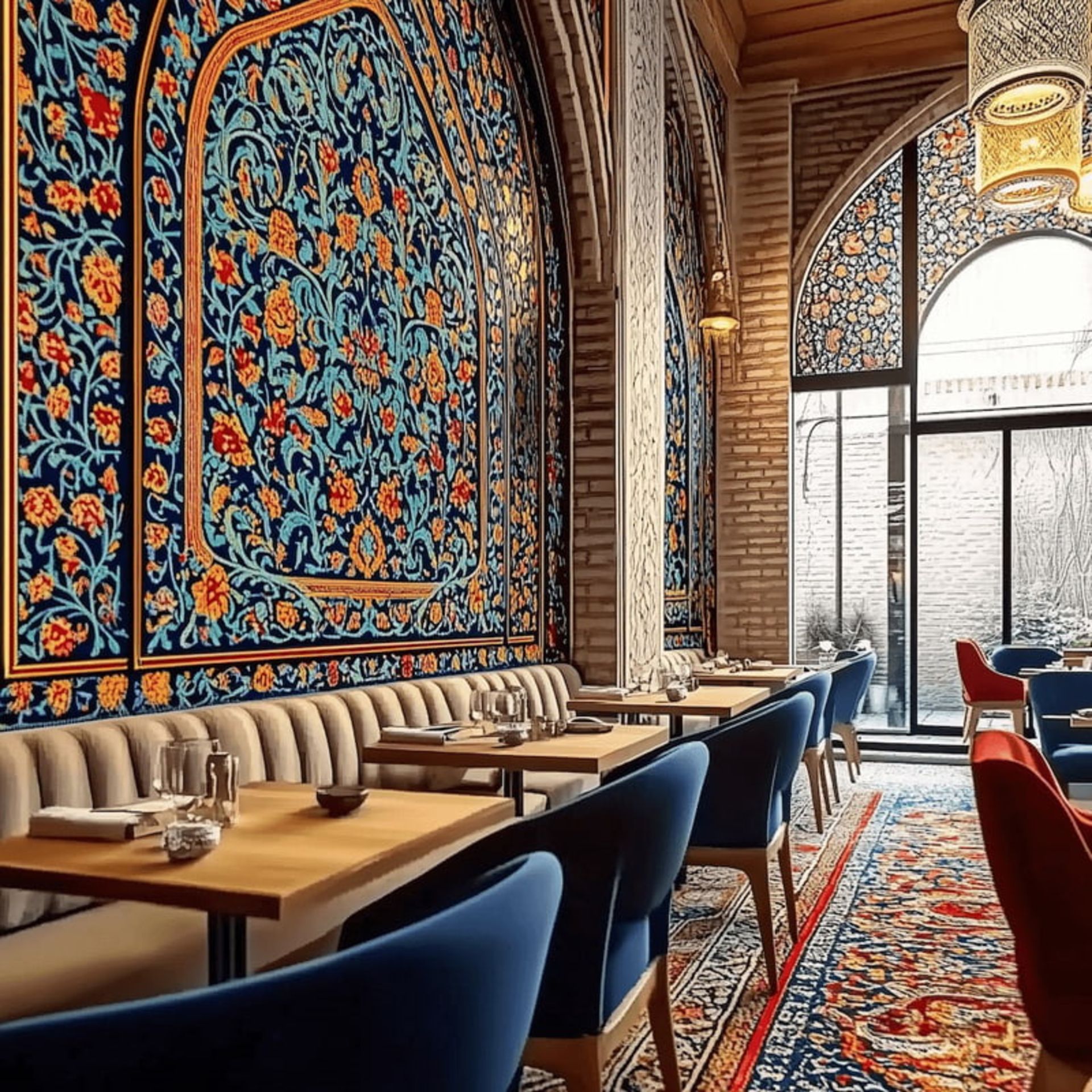 فضای داخلی رستوران نور با ترکیب المان های ایرانی