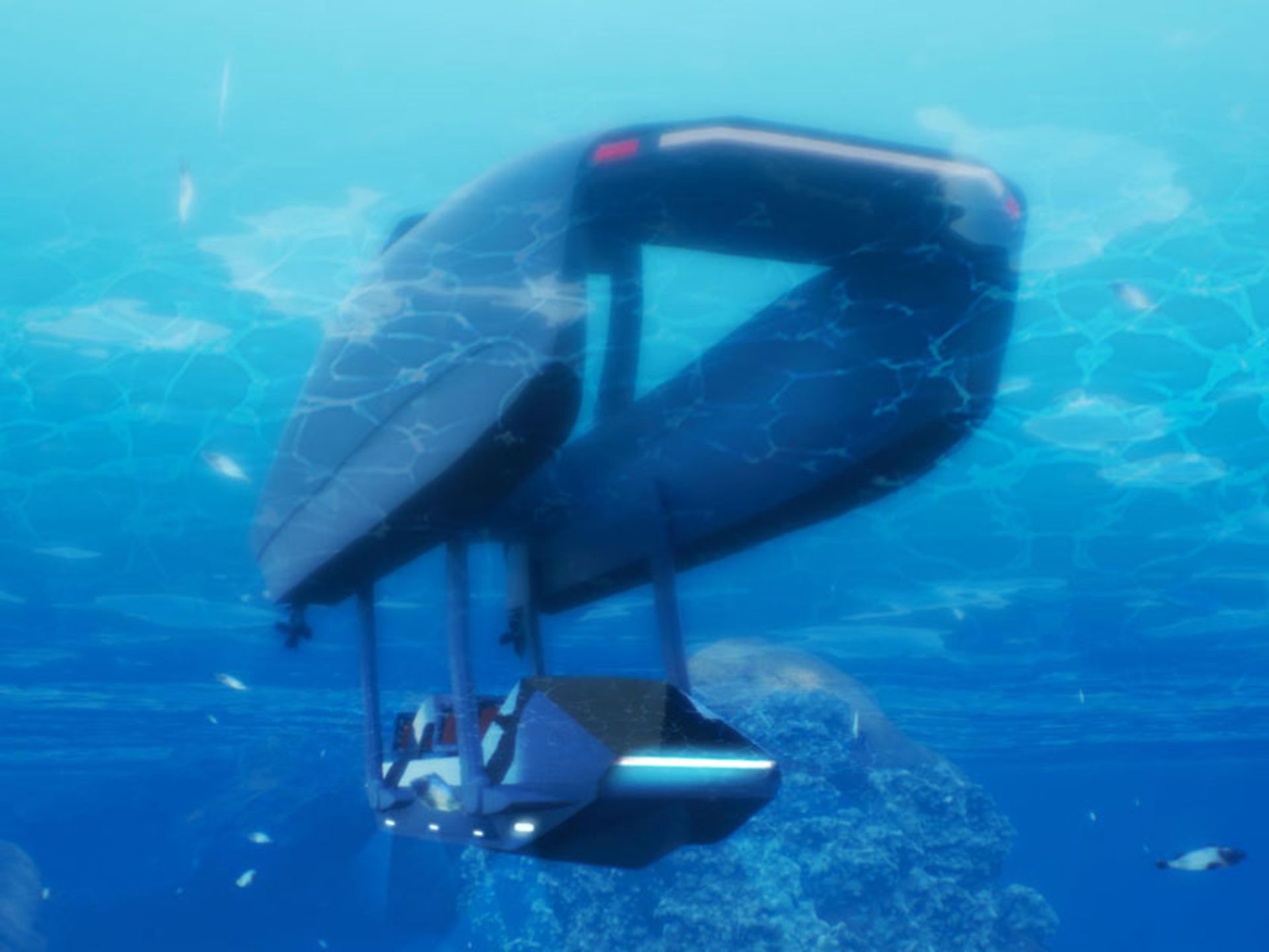 زیردریایی هیبریدی پلاتوپوس بر روی آب‌های شفاف