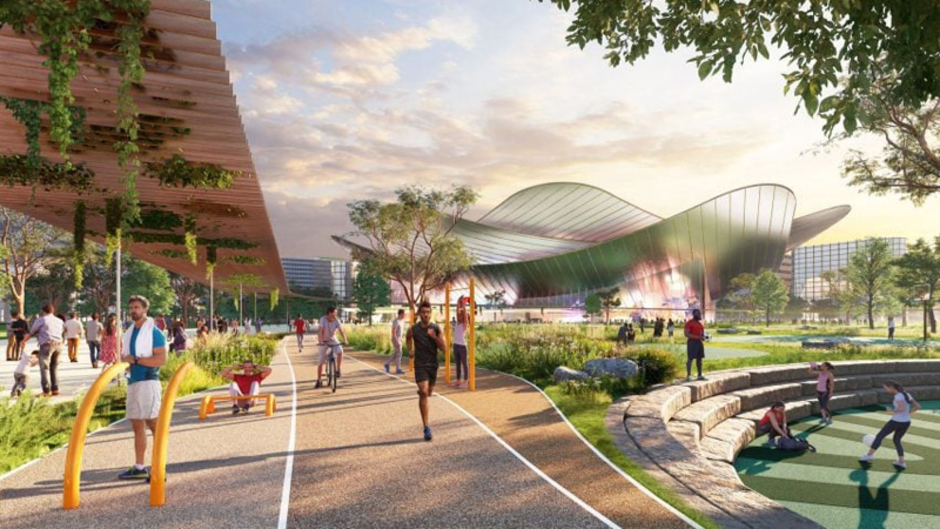 دهکده ورزشی شهر تلوسا با ساختمان نقره ای