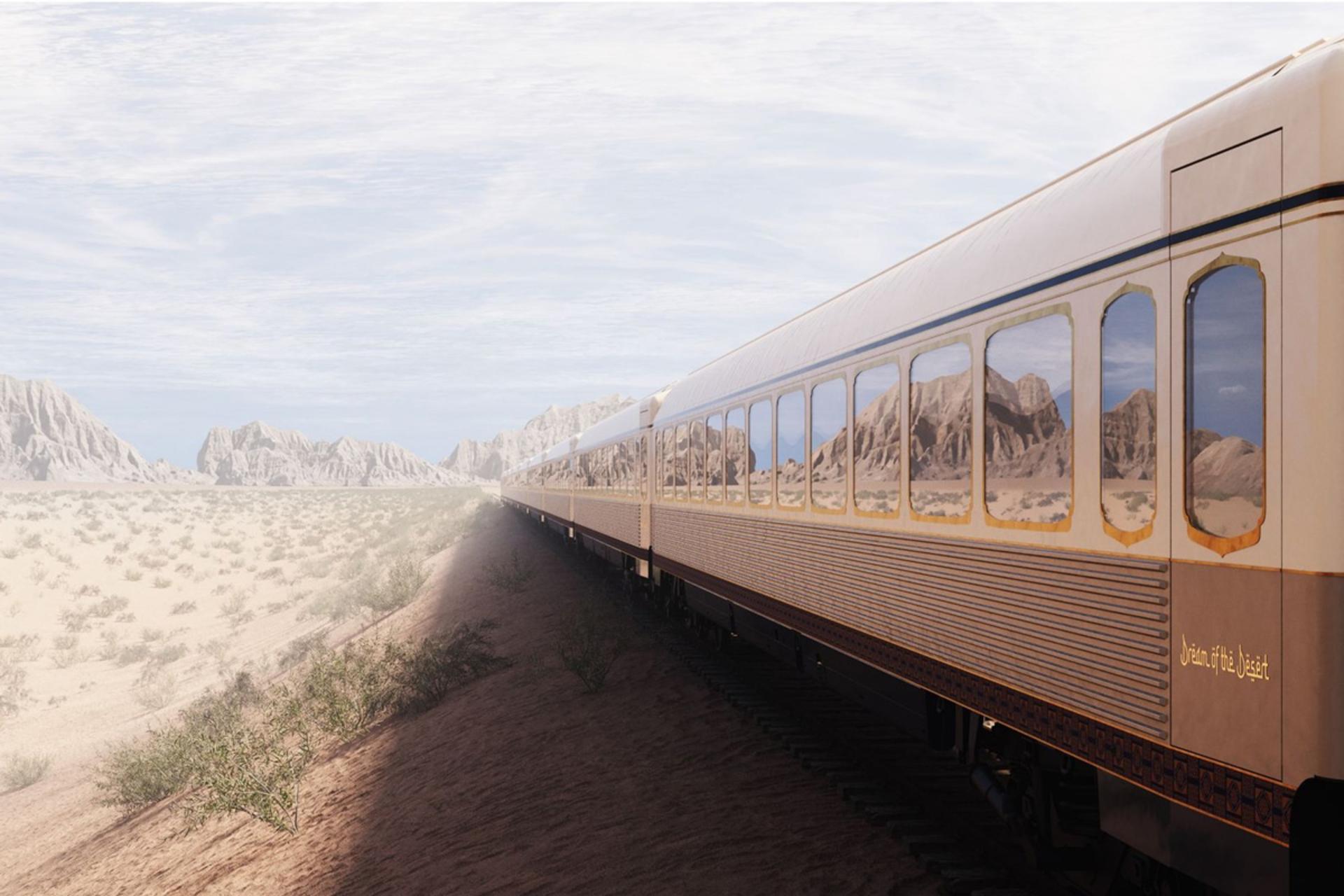 نمای بیرونی قطار تفریحی رویای صحرا در عربستان