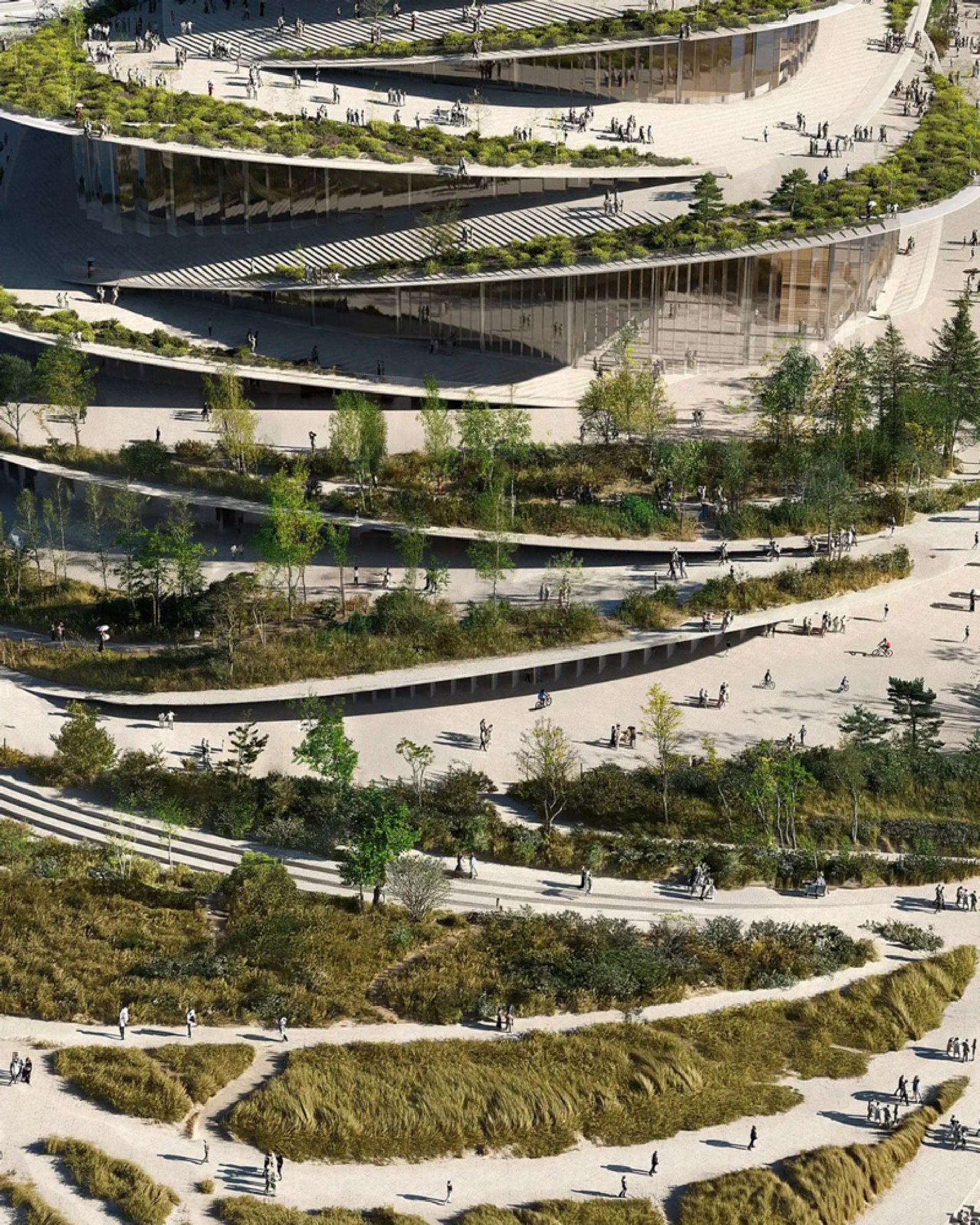 مسیرهای پیاده‌روی در محدوده ساختمان اپرای جدید هامبورگ