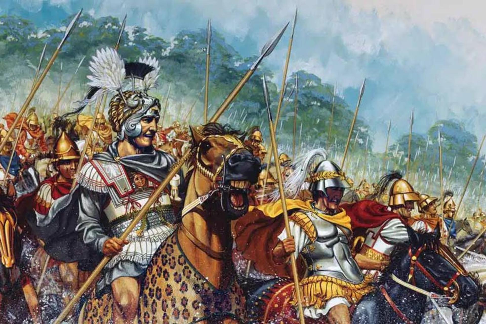 اسکندر مقدونی سوار بر اسب در پیش سپاه