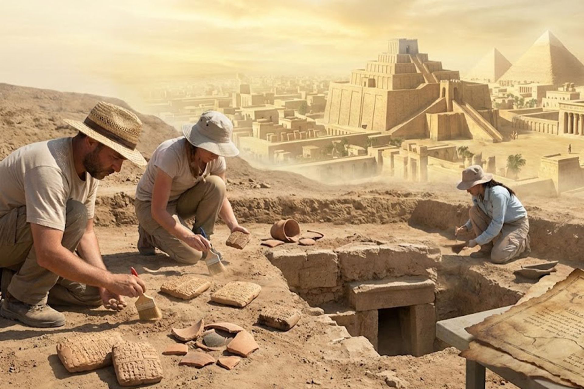 راز ۶ شهر گمشده که باستانشناسان هنوز پیدایشان نکردند! 3 تصویرسازی از باستانشناسان در حال کاوش