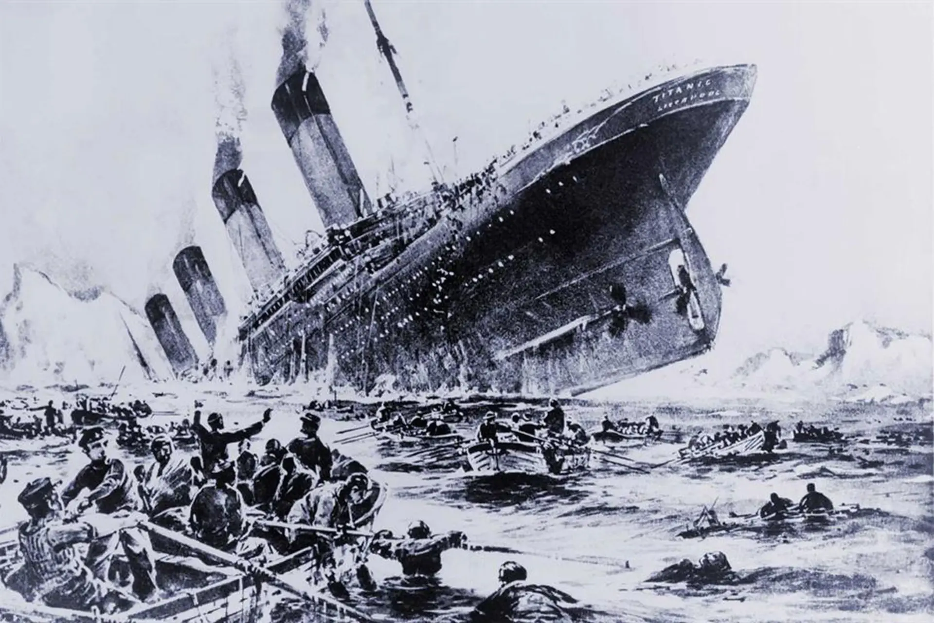 کشتی تایتانیک در حال غرق شدن
