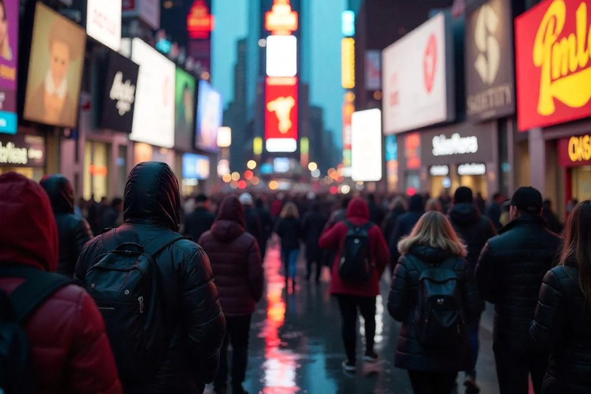جمعیتی از مردم که از پشت در یک خیابان شهر شلوغ