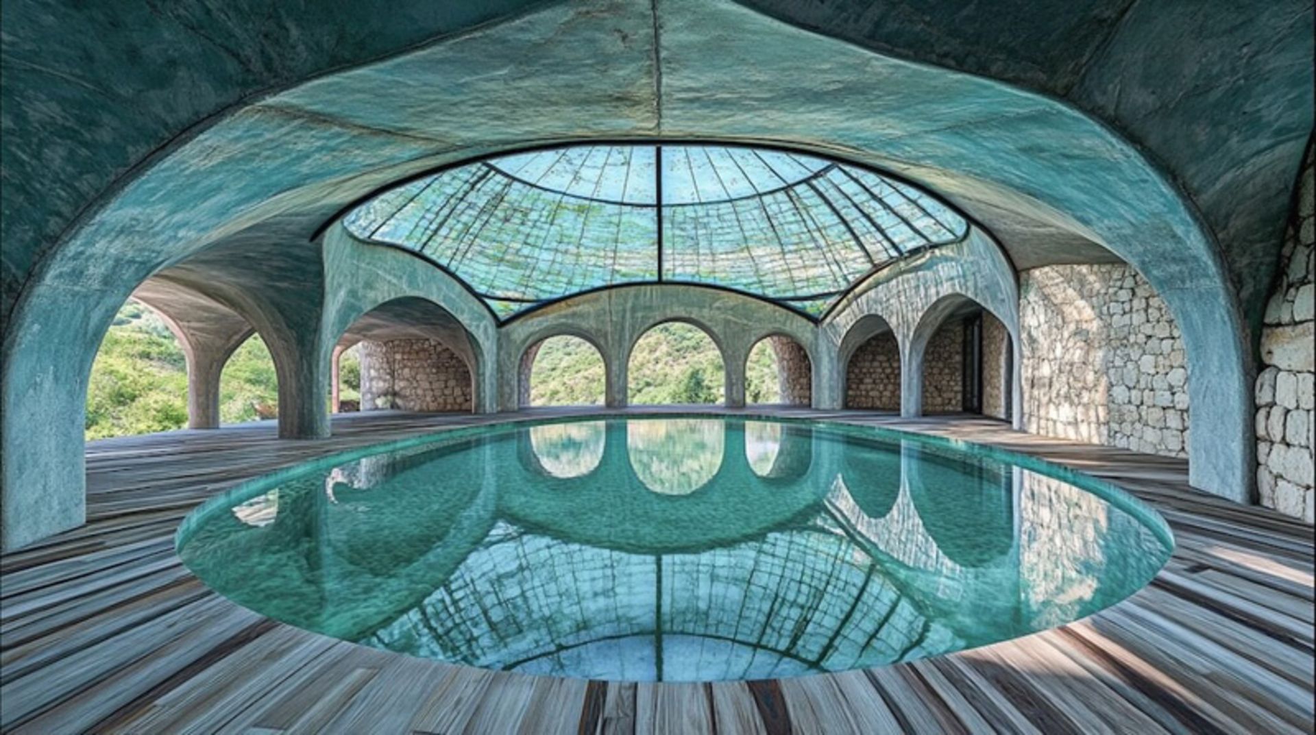 معماری الهامگرفته از باداب سورت؛ پیوندی میان نور، رنگ و زمین 8 حوض تالار شیشه ای پناهگاه باداب سورت