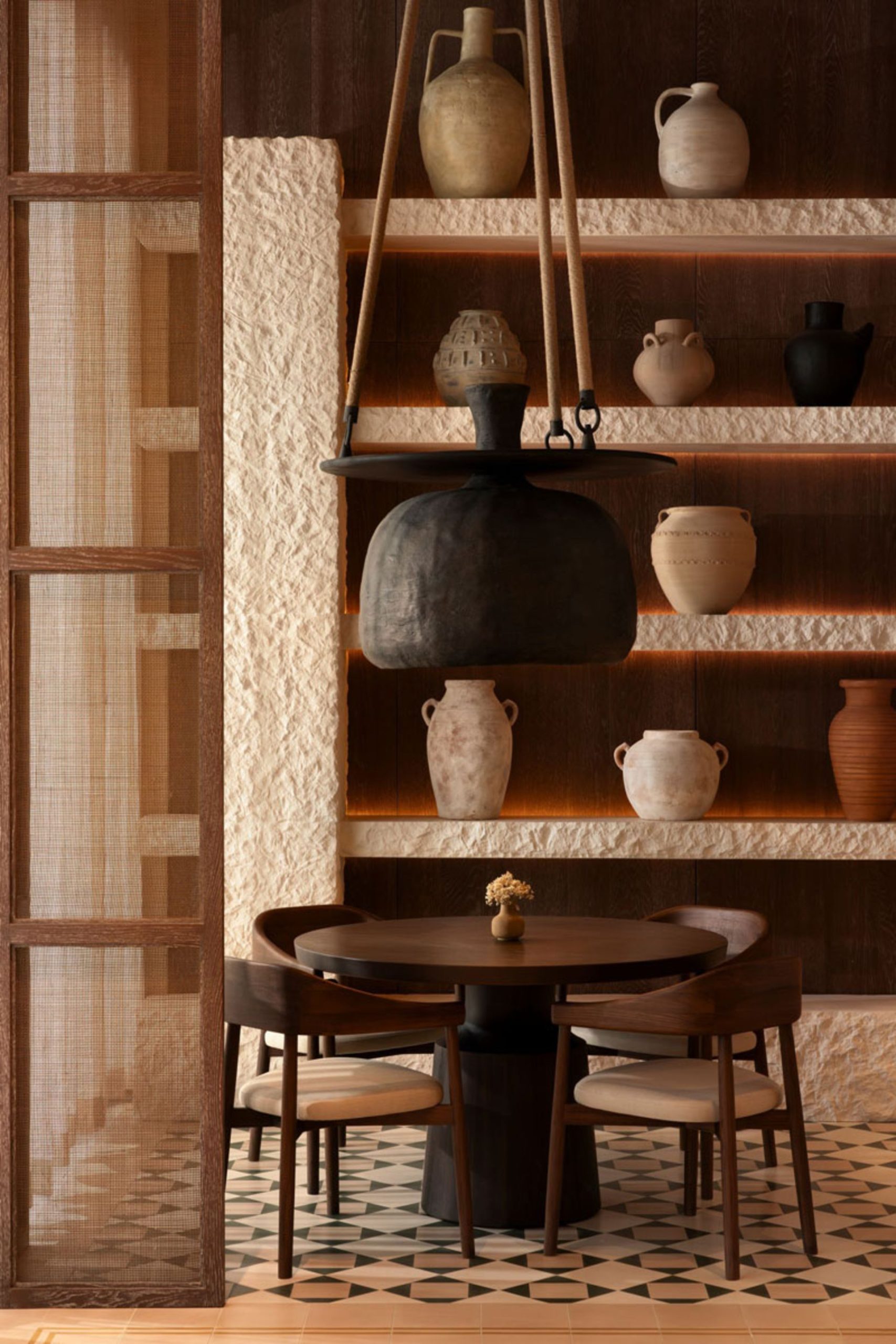 چیدمان داخلی اقامتگاه صخره صحرا در عربستان