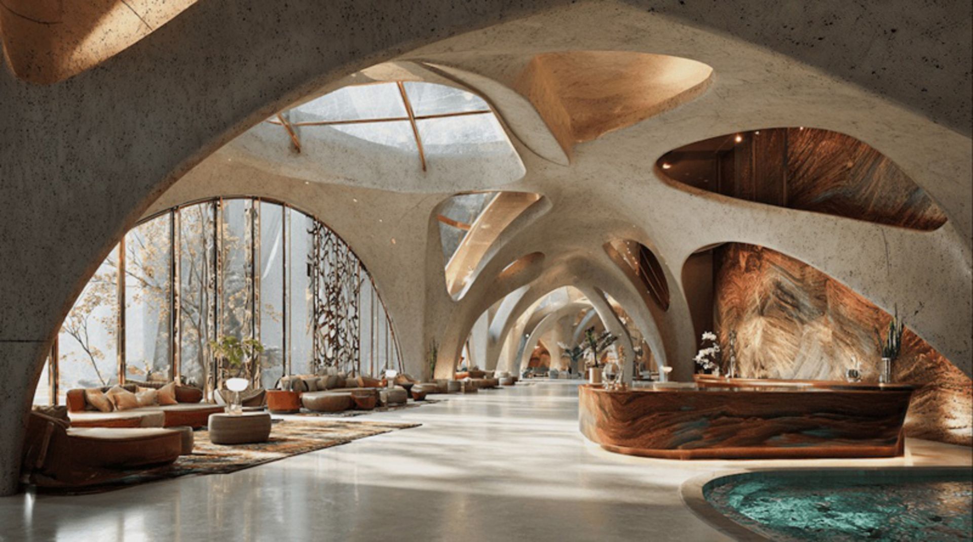 معماری الهامگرفته از باداب سورت؛ پیوندی میان نور، رنگ و زمین 17 لابی پناهگاه باداب سورت