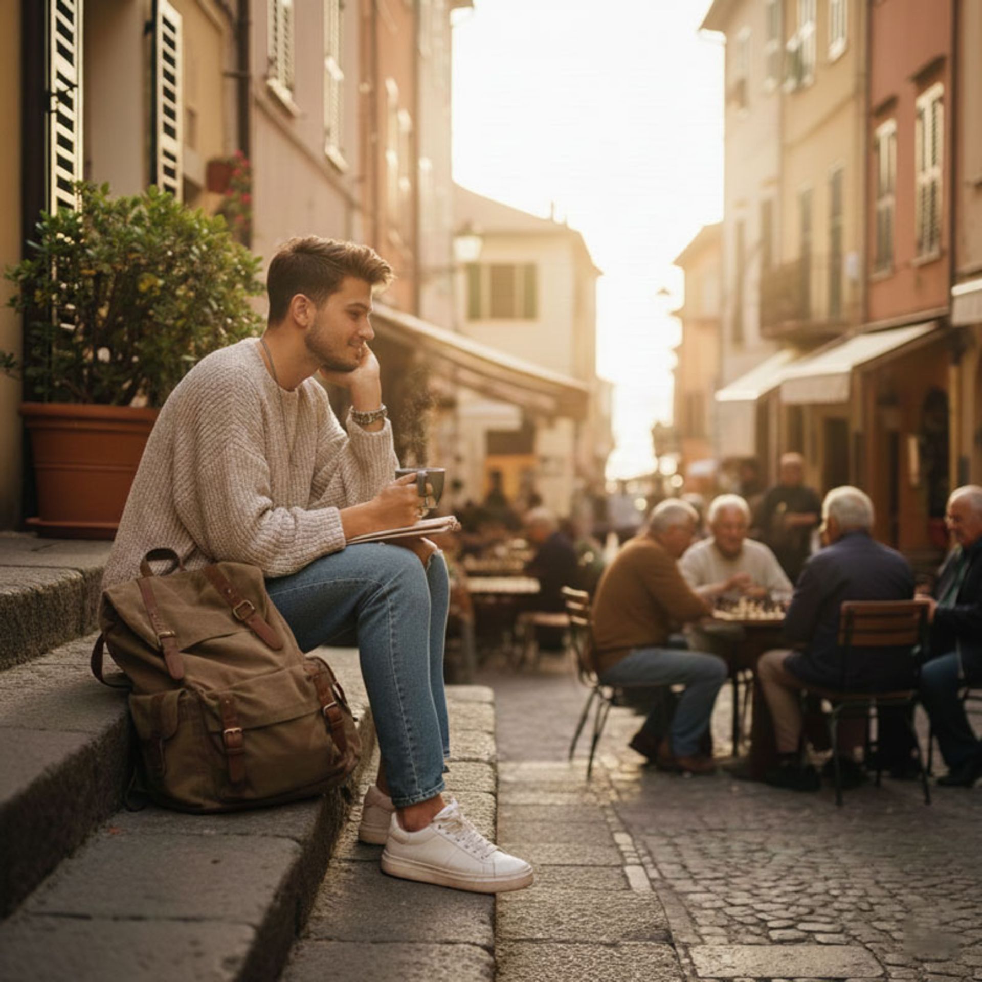 پسری در سفر در حال کشف محیط و عادت افراد محلی