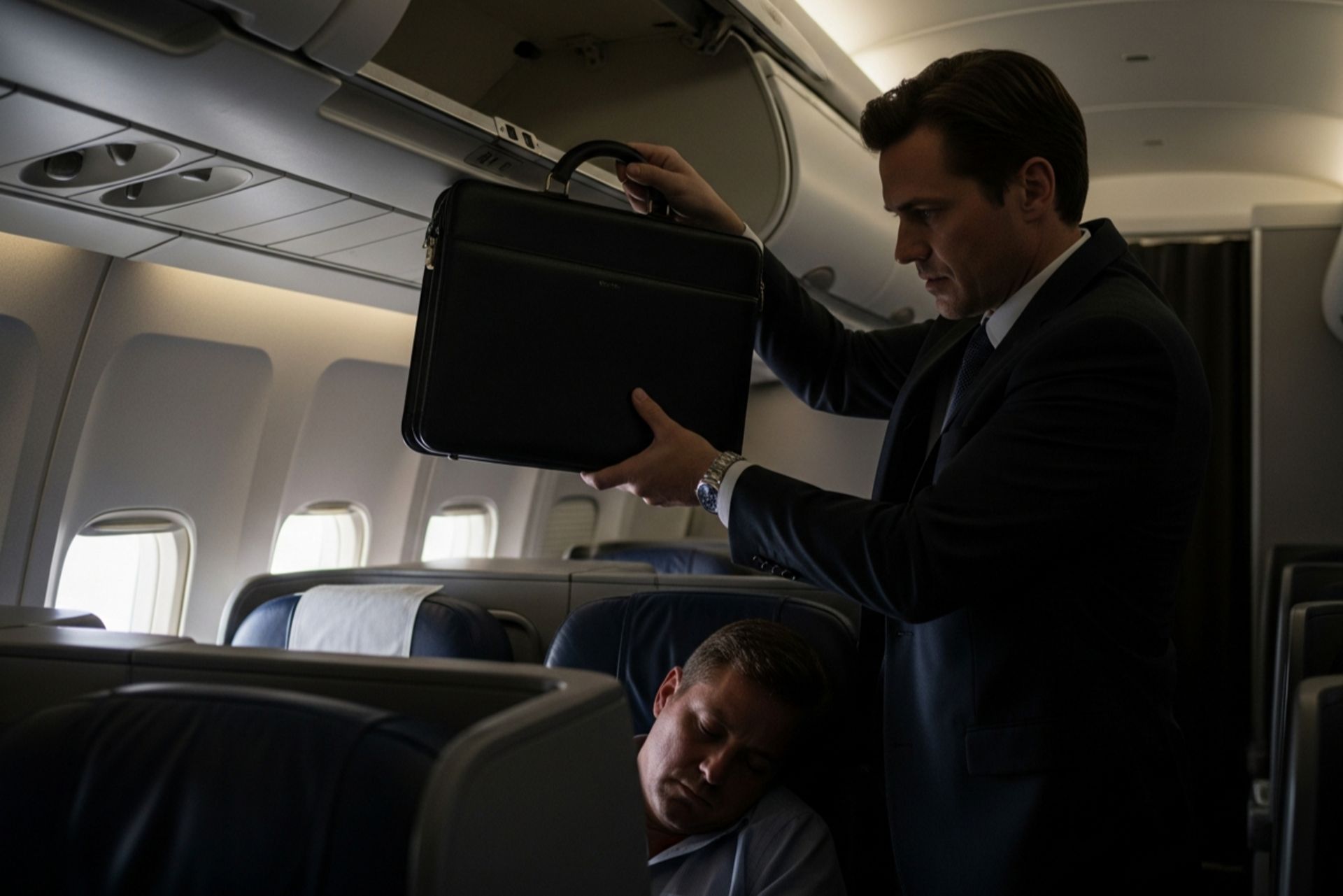 مردی در حال دزدی از کیف مسافر در هواپیما