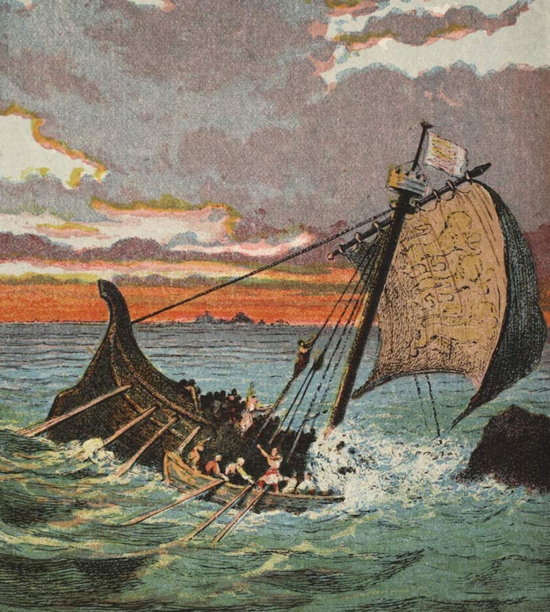 نقاشی برخورد کشتی سفید با صخره‌ها 