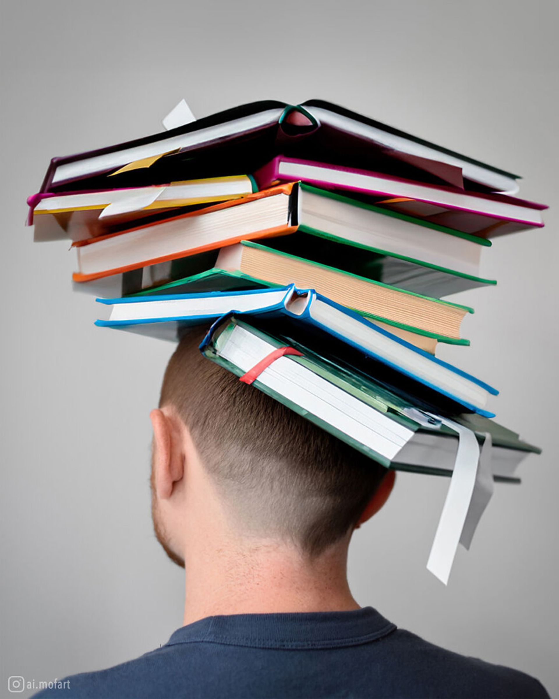 مردی با کتاب هایی بر سر