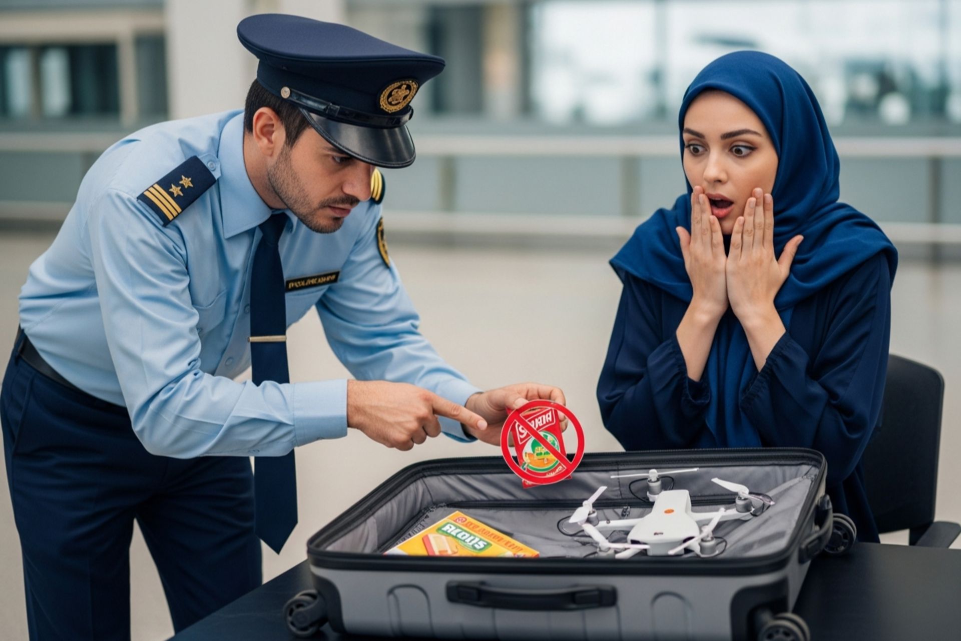 مسافر متعجب در گمرک با وسیله ممنوعه