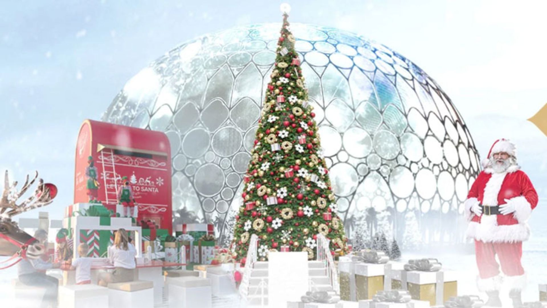 شهر زمستانی با درخت کریسمس و بابانوئل