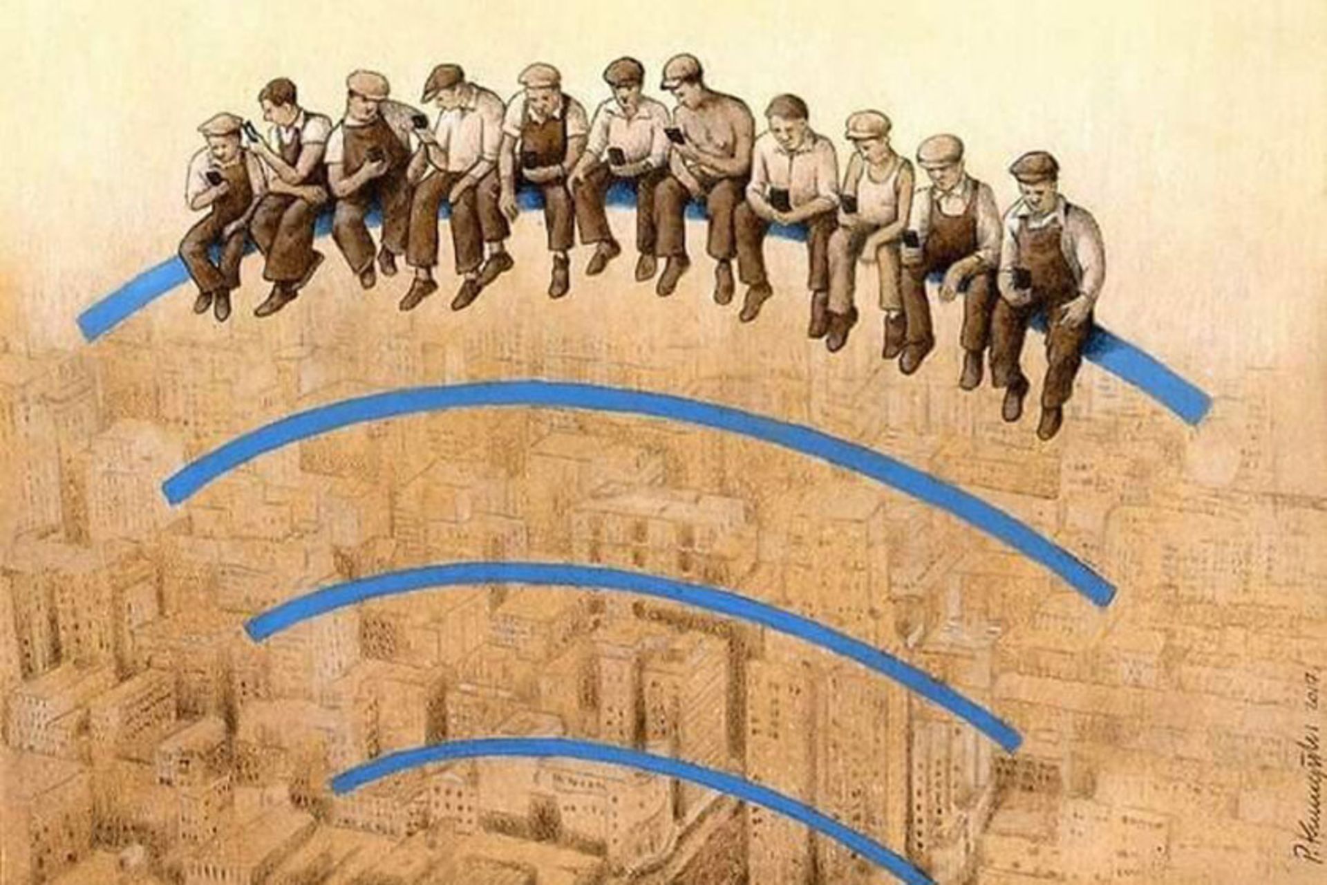 نقاشی طنز کوچینسکی درباره وابستگی افراد به اینترنت