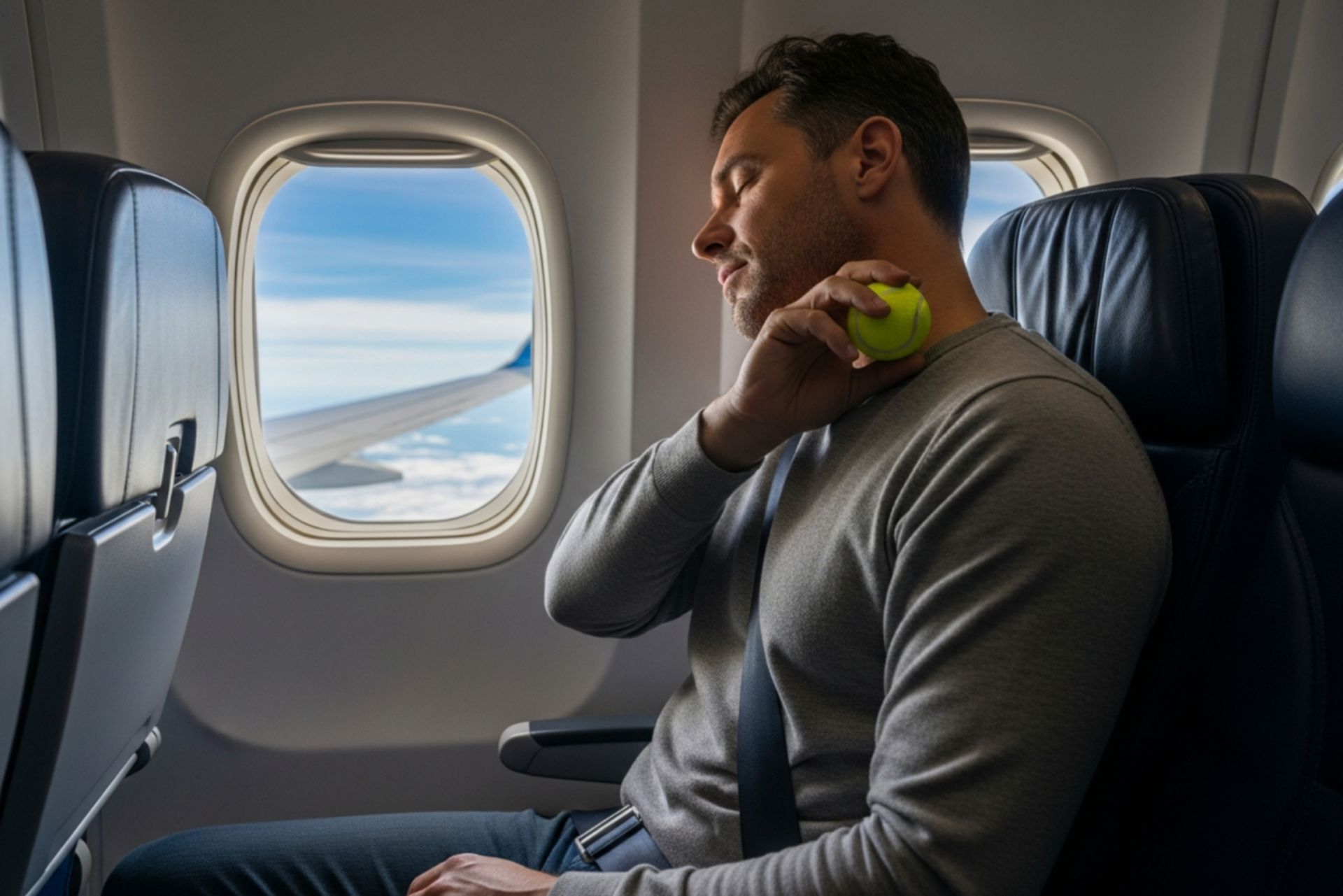 ماساژ پا با توپ تنیس در پرواز طولانی