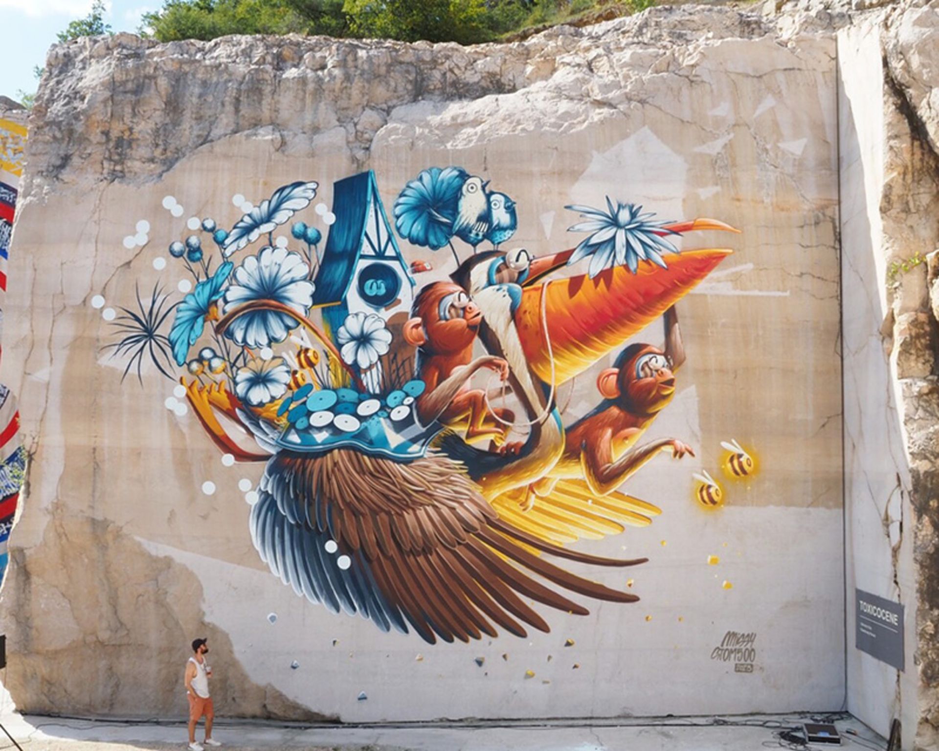 نقاشی دیواری پرنده و میمون کارتونی