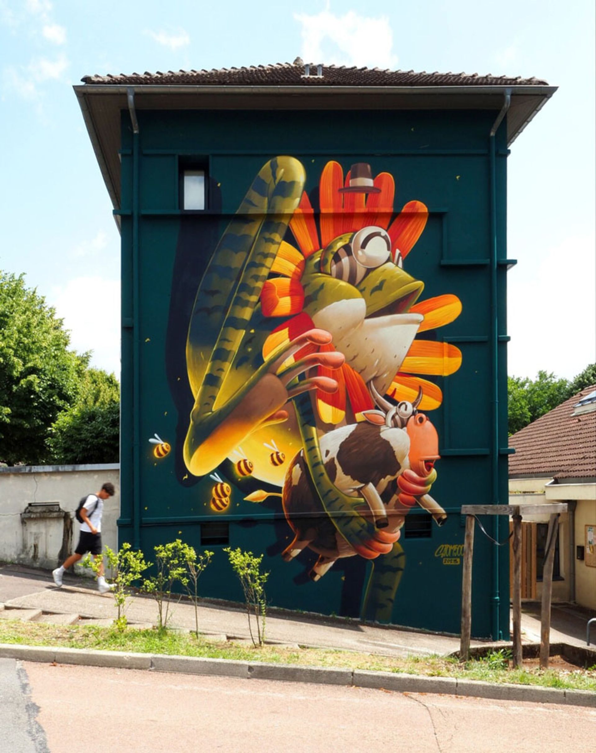 نقاشی سوررئال رنگارنگ قورباغه و گوسفند